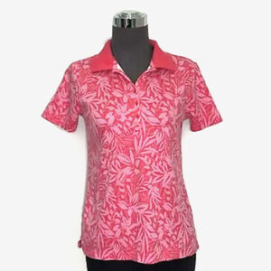 Land's End Supima Cotton Polo Top Women XS Pink Floral Print Short Sleeve